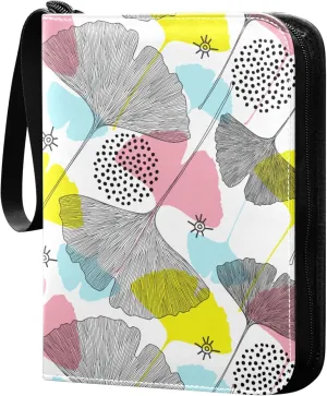 Exnundod Abstract Ginkgo Leaves Trading Card Binder for Cards, Colorful Card Album 4-Pockets for 400 Cards with Removable Sleeves PU Baseball Card Holder Football Sports Card Collection