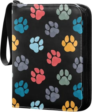 Exnundod Animal Colorful Footprints Trading Card Binder for Cards, Card Album 4-Pockets for 400 Cards with Removable Sleeves PU Baseball Card Holder Football Sports Card Collection