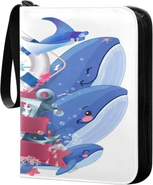 Exnundod Cartoon Whale Anchor Lighthouse Trading Card Binder for Cards, Creative Maritime Card Album 4-Pockets for 400 Cards with Removable Sleeves PU Baseball Card Holder Football Sports Card Collec