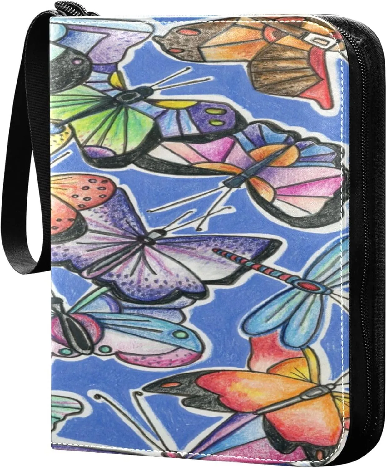 Exnundod Colorful Flying Butterflies Trading Card Binder for Cards, Card Album 4-Pockets for 400 Cards with Removable Sleeves PU Baseball Card Holder Football Sports Card Collection