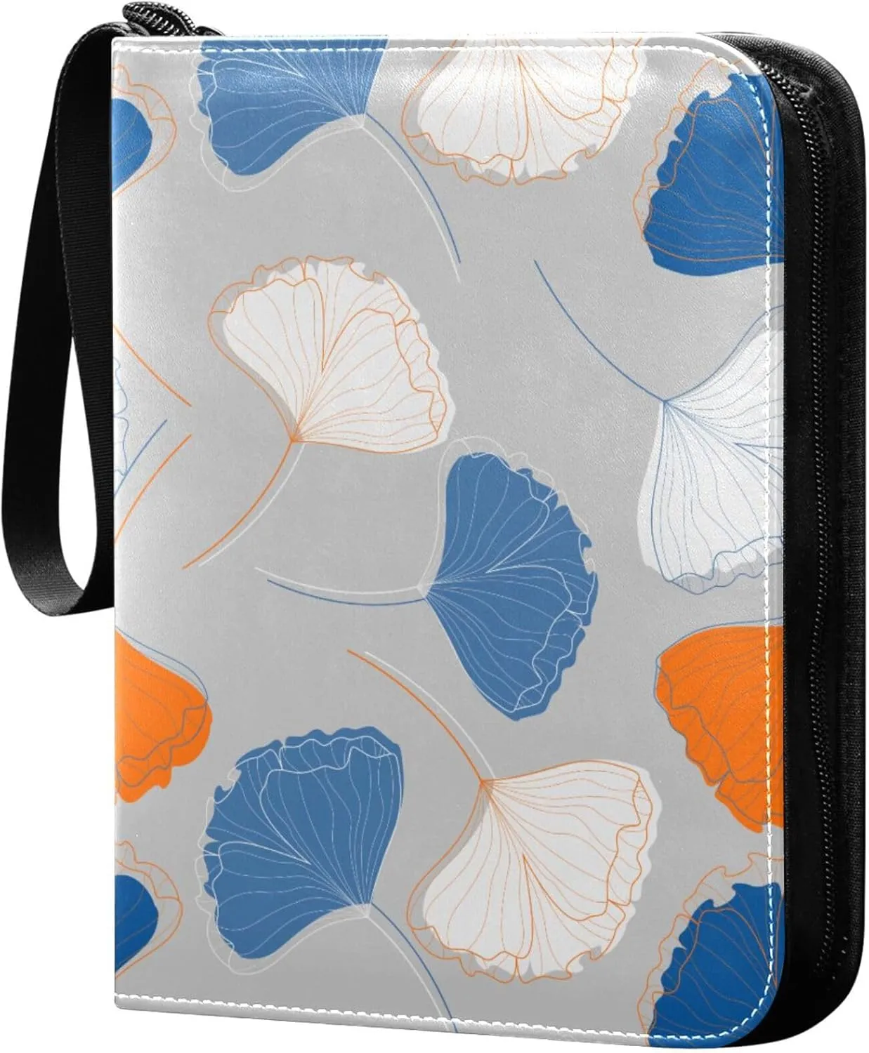 Exnundod Colorful Ginkgo Leaves Trading Card Binder for Cards, White Blue Card Album 4-Pockets for 400 Cards with Removable Sleeves PU Baseball Card Holder Football Sports Card Collection