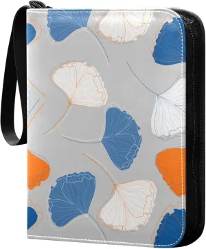 Exnundod Colorful Ginkgo Leaves Trading Card Binder for Cards, White Blue Card Album 4-Pockets for 400 Cards with Removable Sleeves PU Baseball Card Holder Football Sports Card Collection