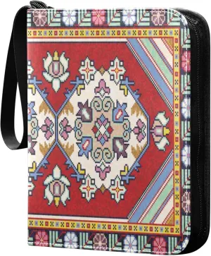 Exnundod Colorful Mosaic Geometric Trading Card Binder for Cards, Ethnic Floral Card Album 4-Pockets for 400 Cards with Removable Sleeves PU Baseball Card Holder Football Sports Card Collection