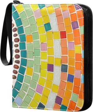 Exnundod Colorful Mosaic Trading Card Binder for Cards, Rainbow Card Album 4-Pockets for 400 Cards with Removable Sleeves PU Baseball Card Holder Football Sports Card Collection