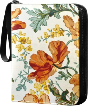 Exnundod Colorful Retro Flowers Trading Card Binder for Cards, Vintage Card Album 4-Pockets for 400 Cards with Removable Sleeves PU Baseball Card Holder Football Sports Card Collection