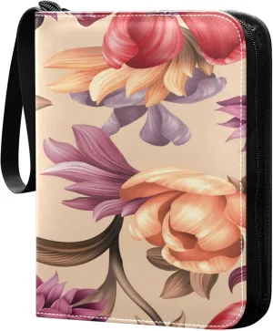 Exnundod Colorful Wildflowers Trading Card Binder for Cards, Elegant Flower Card Album 4-Pockets for 400 Cards with Removable Sleeves PU Baseball Card Holder Football Sports Card Collection