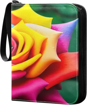 Exnundod Dream Art Colorful Rose Trading Card Binder for Cards, Valentines Beautiful Card Album 4-Pockets for 400 Cards with Removable Sleeves PU Baseball Card Holder Football Sports Card Collection