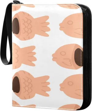 Exnundod Fish-shaped Taiyaki Pattern Trading Card Binder for Cards, Card Album 4-Pockets for 400 Cards with Removable Sleeves PU Baseball Card Holder Football Sports Card Collection