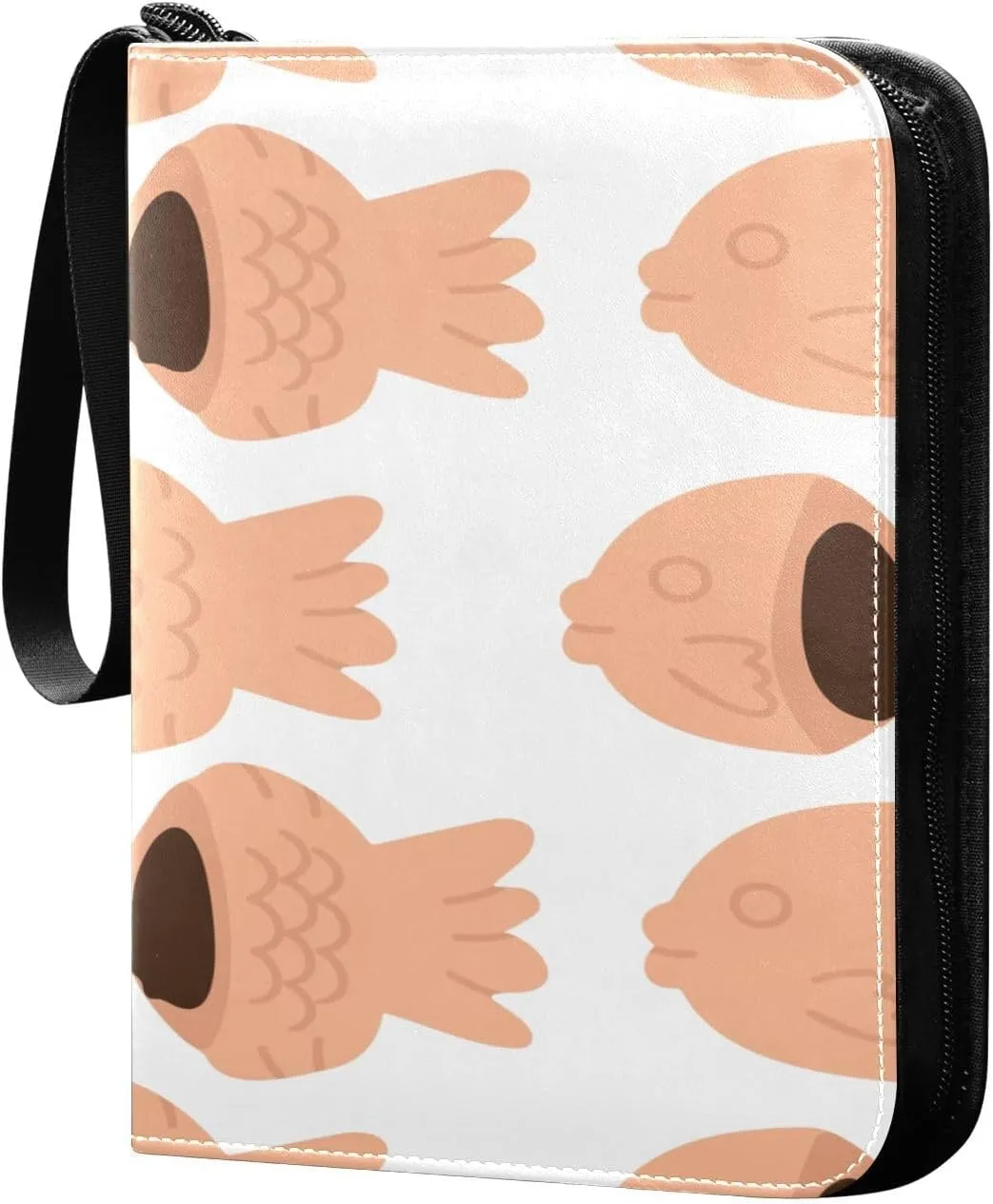 Exnundod Fish-shaped Taiyaki Pattern Trading Card Binder for Cards, Card Album 4-Pockets for 400 Cards with Removable Sleeves PU Baseball Card Holder Football Sports Card Collection