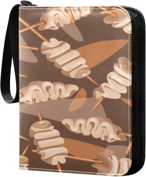 Exnundod Fish Snacks on Stick Trading Card Binder for Cards, Street Food Card Album 4-Pockets for 400 Cards with Removable Sleeves PU Baseball Card Holder Football Sports Card Collection