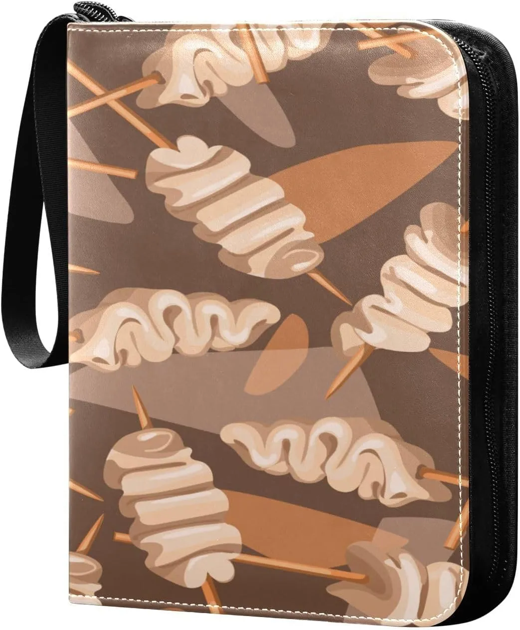 Exnundod Fish Snacks on Stick Trading Card Binder for Cards, Street Food Card Album 4-Pockets for 400 Cards with Removable Sleeves PU Baseball Card Holder Football Sports Card Collection