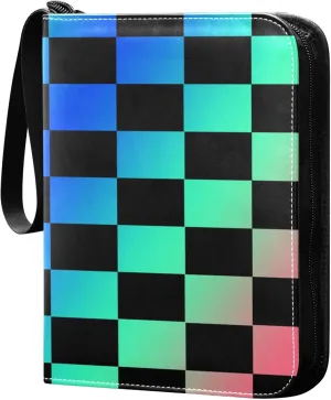 Exnundod Iridescence Chessboard Trading Card Binder for Cards, Cool Colorful Card Album 4-Pockets for 400 Cards with Removable Sleeves PU Baseball Card Holder Football Sports Card Collection