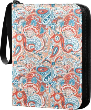 Exnundod Mandala Colorful Flowers Trading Card Binder for Cards, Mexican Card Album 4-Pockets for 400 Cards with Removable Sleeves PU Baseball Card Holder Football Sports Card Collection