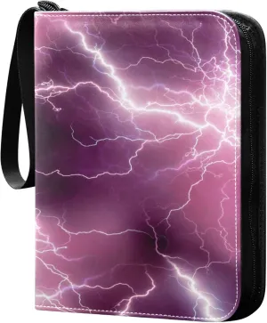 Exnundod Pink Lightning Bolt Trading Card Binder for Cards, Flash Sparkle Shine Card Album 4-Pockets for 400 Cards with Removable Sleeves PU Baseball Card Holder Football Sports Card Collection