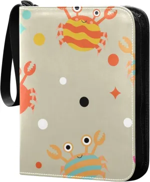 Exnundod Sport Card Binder Colorful Crabs Cartoon 4 Pocket Trading Card Binder PU Leather Card Collection 400 Cards Organizer Trading Card Albums for Sports Game Card