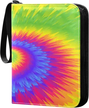 Exnundod Tie Dye Iridescence Magnificent Trading Card Binder for Cards, Colorful Rainbow Card Album 4-Pockets for 400 Cards with Removable Sleeves PU Baseball Card Holder Football Sports Card Collect