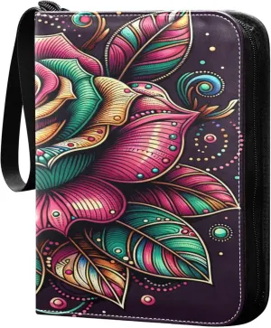 Exnundod Valentines Day Beautiful Rose Trading Card Binder for Cards, Colorful Card Album 4-Pockets for 400 Cards with Removable Sleeves PU Baseball Card Holder Football Sports Card Collection
