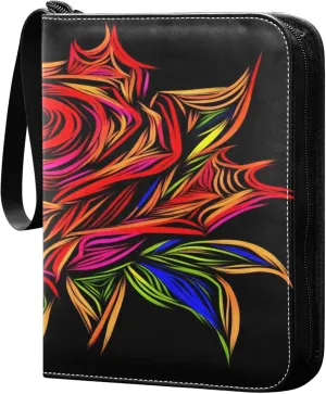 Exnundod Valentines Day Colorful Rose Trading Card Binder for Cards, Cool Black Card Album 4-Pockets for 400 Cards with Removable Sleeves PU Baseball Card Holder Football Sports Card Collection