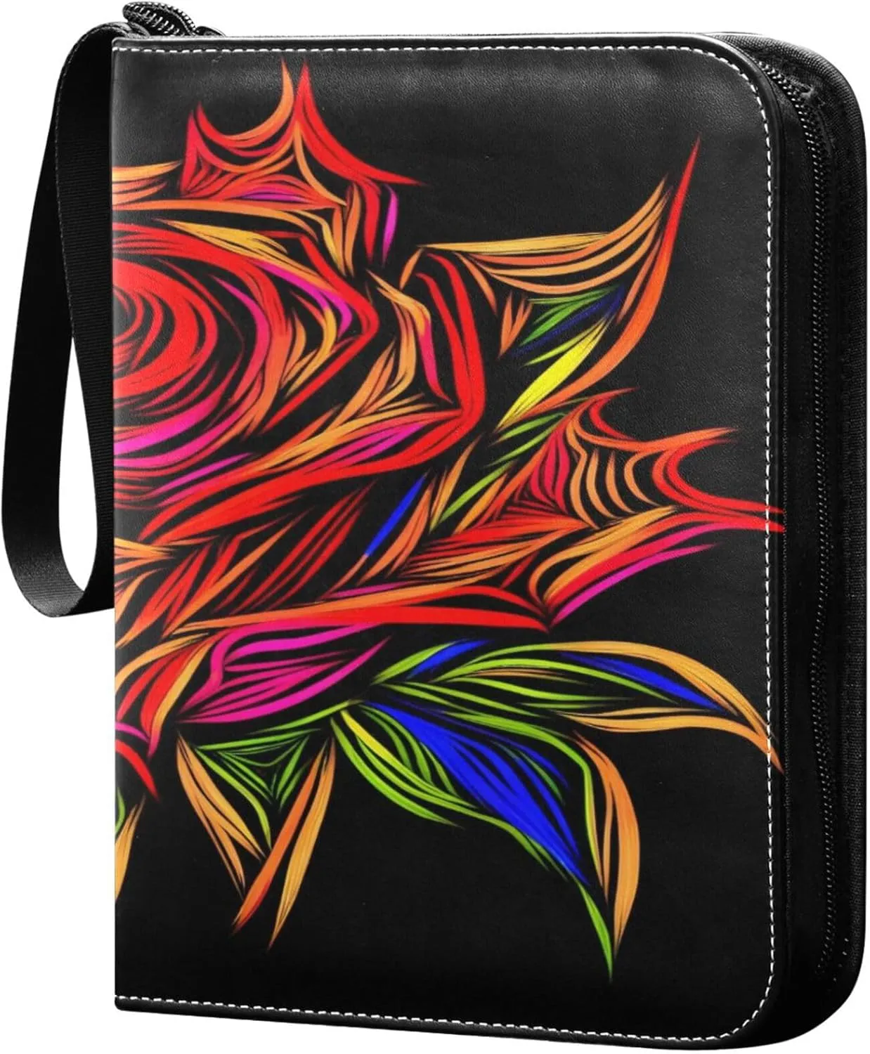 Exnundod Valentines Day Colorful Rose Trading Card Binder for Cards, Cool Black Card Album 4-Pockets for 400 Cards with Removable Sleeves PU Baseball Card Holder Football Sports Card Collection