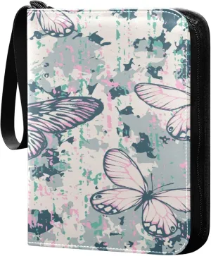 Exnundod Vintage Butterflies Paint Trading Card Binder for Cards, Card Album 4-Pockets for 400 Cards with Removable Sleeves PU Baseball Card Holder Football Sports Card Collection