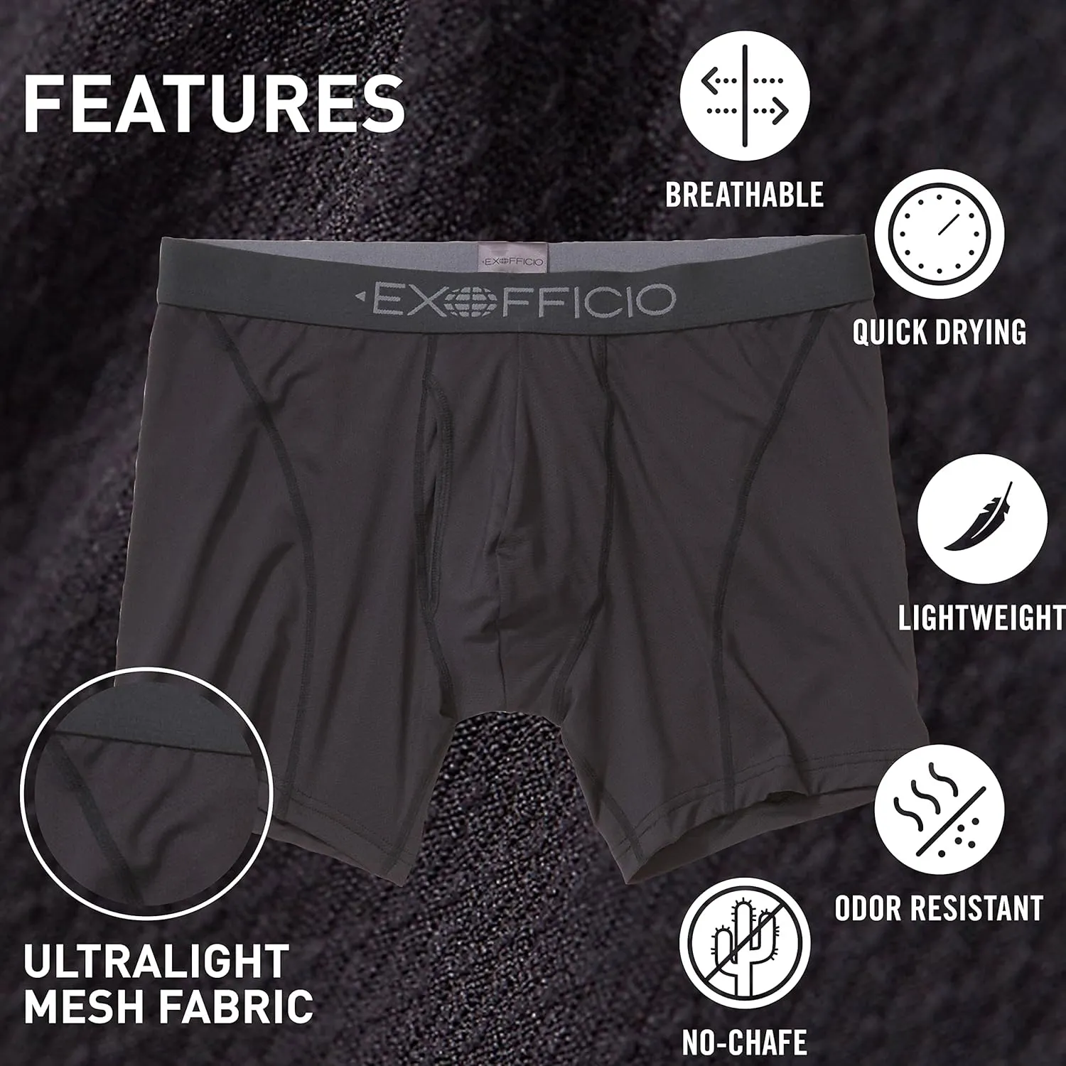 ExOfficio Men's Give-N-Go Sport 2.0 Boxer Brief 6 " Travel Underwear for Men, Breathable and Durable, Easy Clean