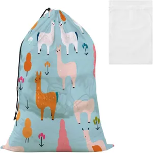 Extra Large Travel Laundry Bag And Mesh Laundry Bag, Rip-Stop Dirty Clothes Bag with Drawstring, Duty Travel Laundry Bag, Large Laundry Hamper Liner (24" x 36") Cute Alpaca (3) (1)