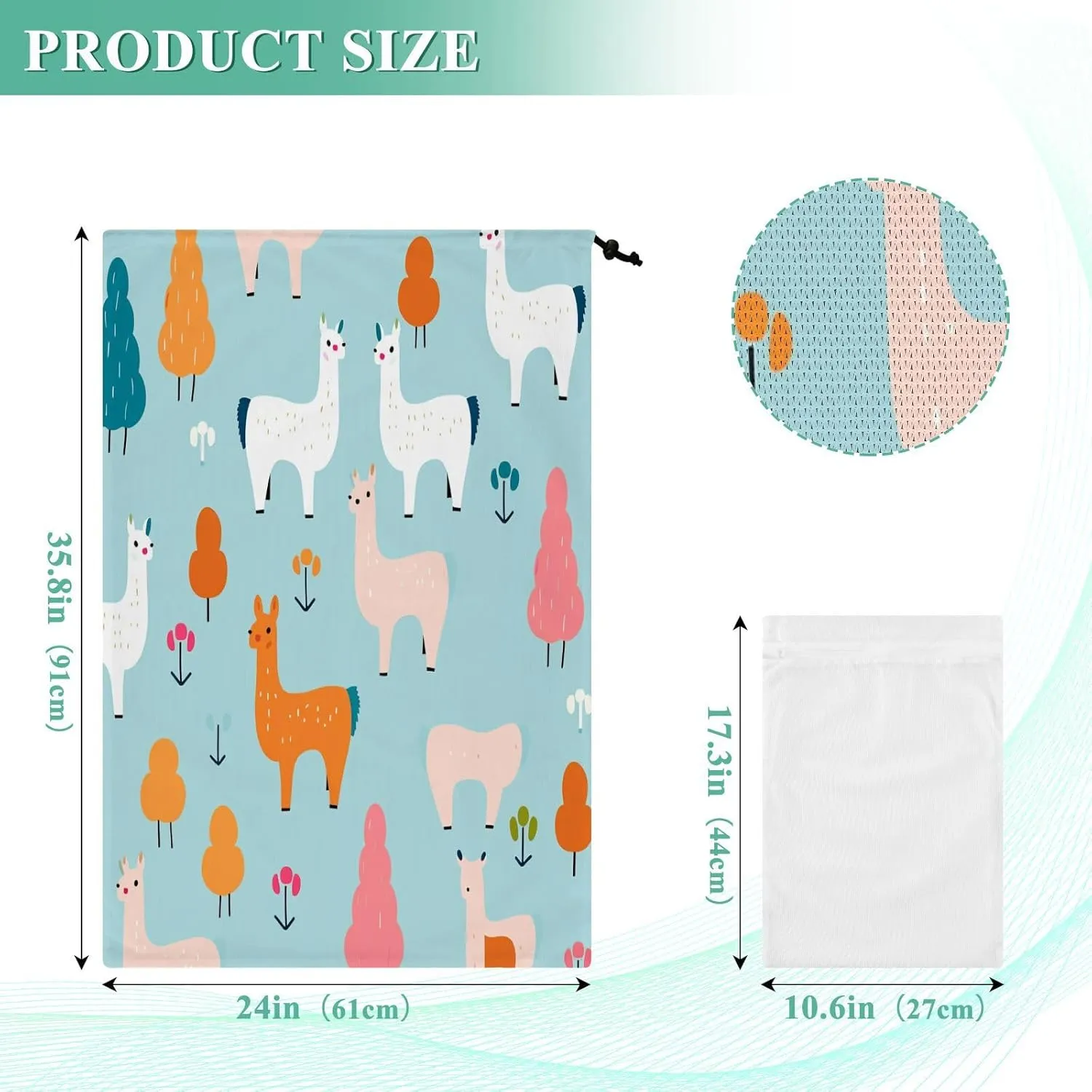 Extra Large Travel Laundry Bag And Mesh Laundry Bag, Rip-Stop Dirty Clothes Bag with Drawstring, Duty Travel Laundry Bag, Large Laundry Hamper Liner (24" x 36") Cute Alpaca (3) (1)