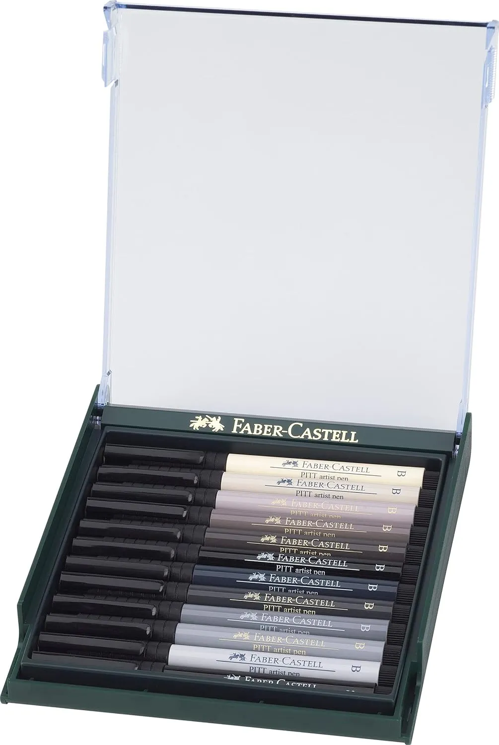 Faber-Castell PITT Artist Brush Pen Set of 12 Grey Colours In a Robust Workstation