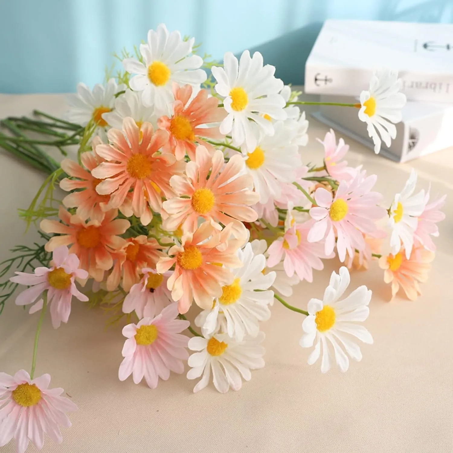 Fake Outdoor Flowers Artificial Flowers Fake Plant Chamomiles Small Daisy Fake Flower Spring Outing Home Living Room Decoration Artificial Plants Outdoor(A)