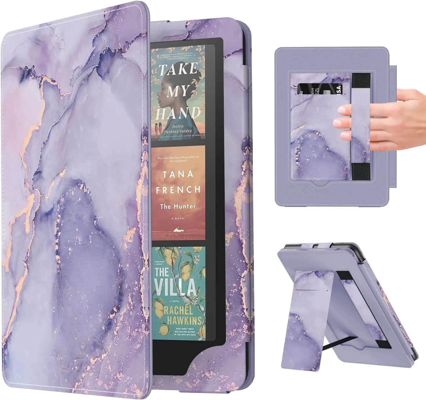 Famavala Slim Foldable Stand Case for 7" inch 2024 with Auto Wake/Sleep, Hand Strap; not fit for Noble Nook (Purple Marble)