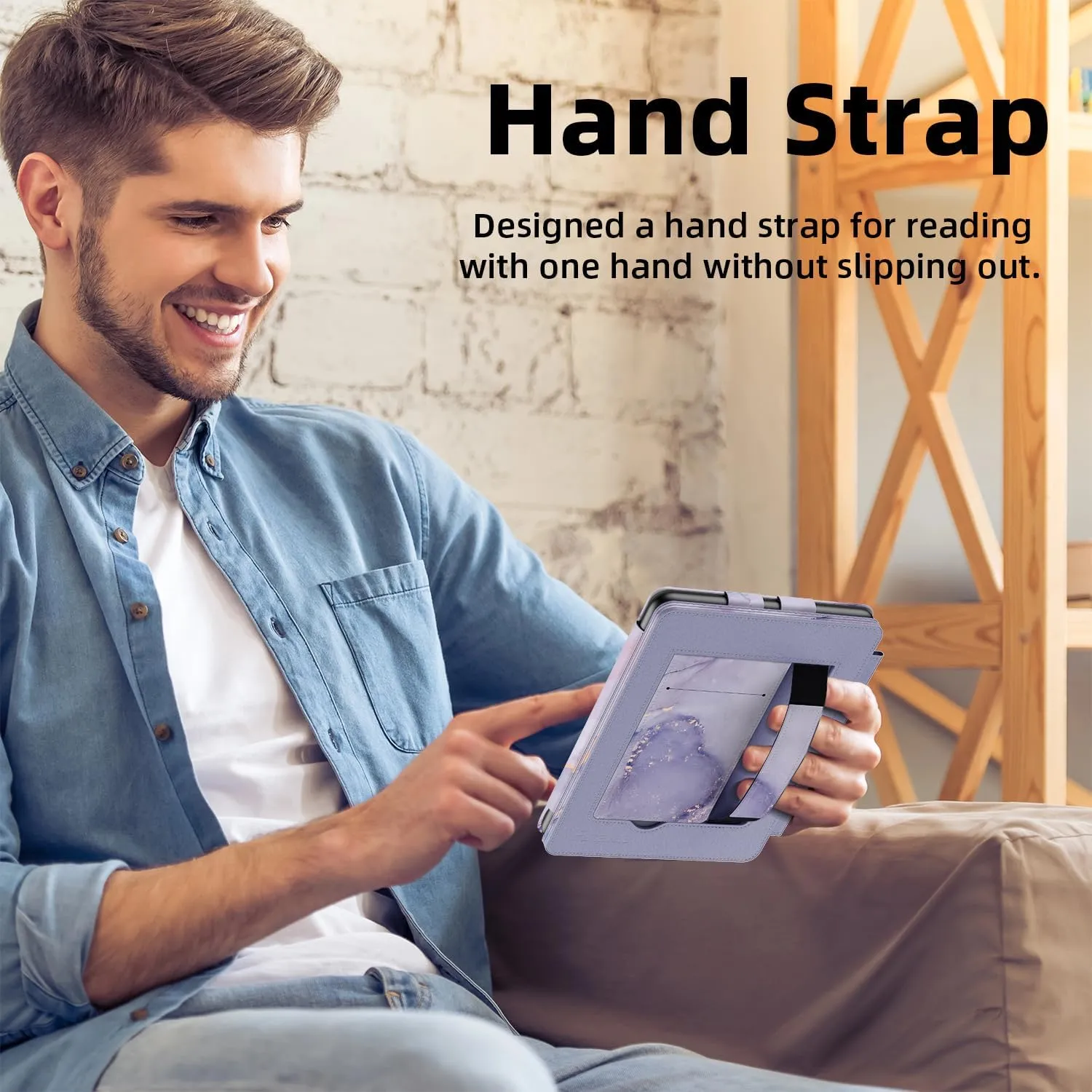 Famavala Slim Foldable Stand Case for 7" inch 2024 with Auto Wake/Sleep, Hand Strap; not fit for Noble Nook (Purple Marble)