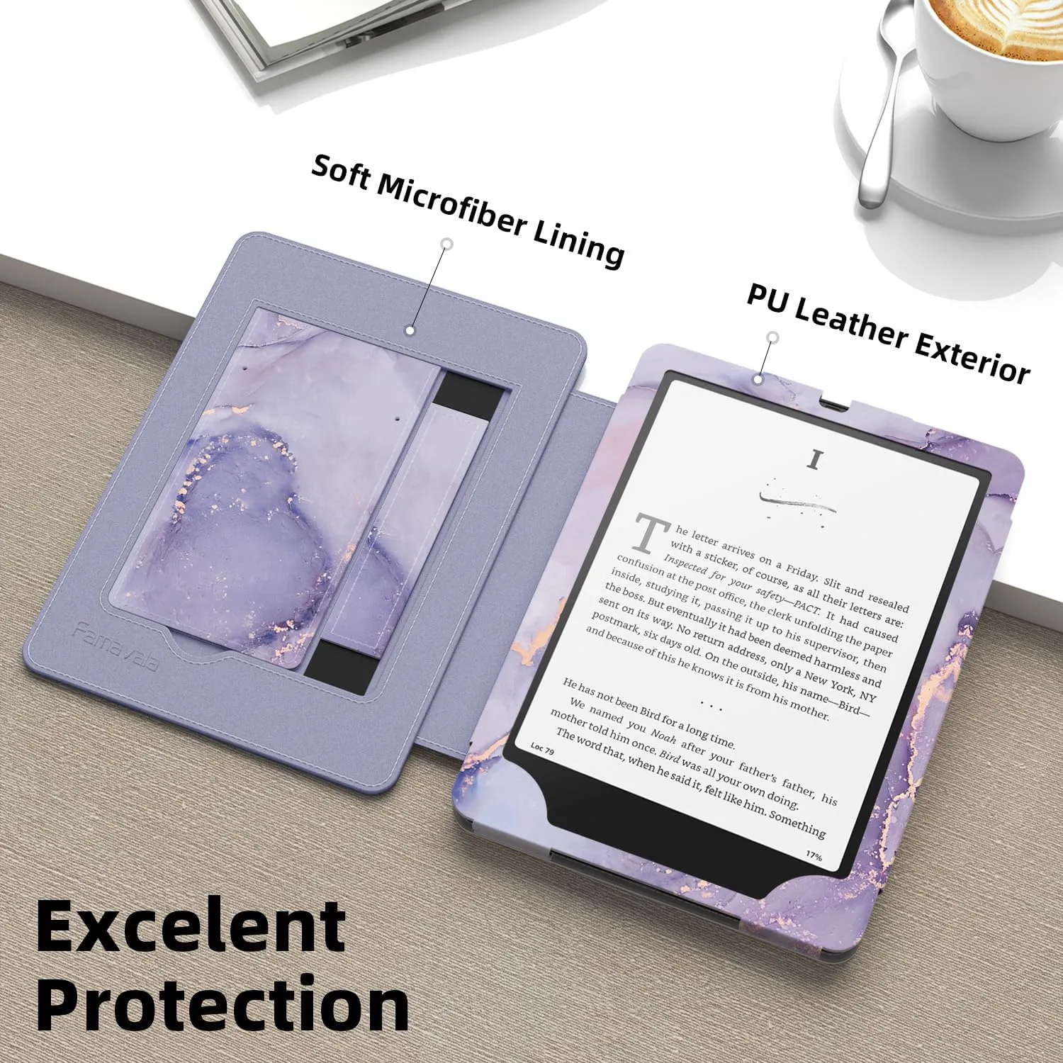Famavala Slim Foldable Stand Case for 7" inch 2024 with Auto Wake/Sleep, Hand Strap; not fit for Noble Nook (Purple Marble)
