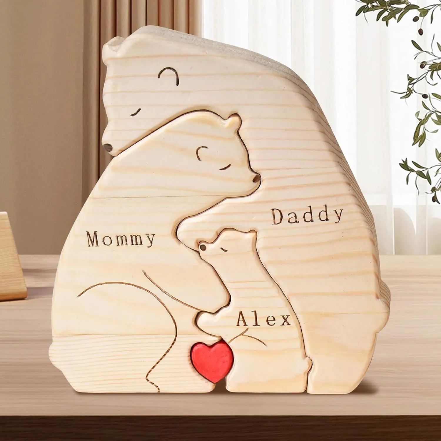 Family Name Gifts for Mama Personalized Wooden Puzzle with 2-9 Family Name Customizable Wooden Gift for Home Decor Mother Day Father Day Birthday Christmas (Bear 1)