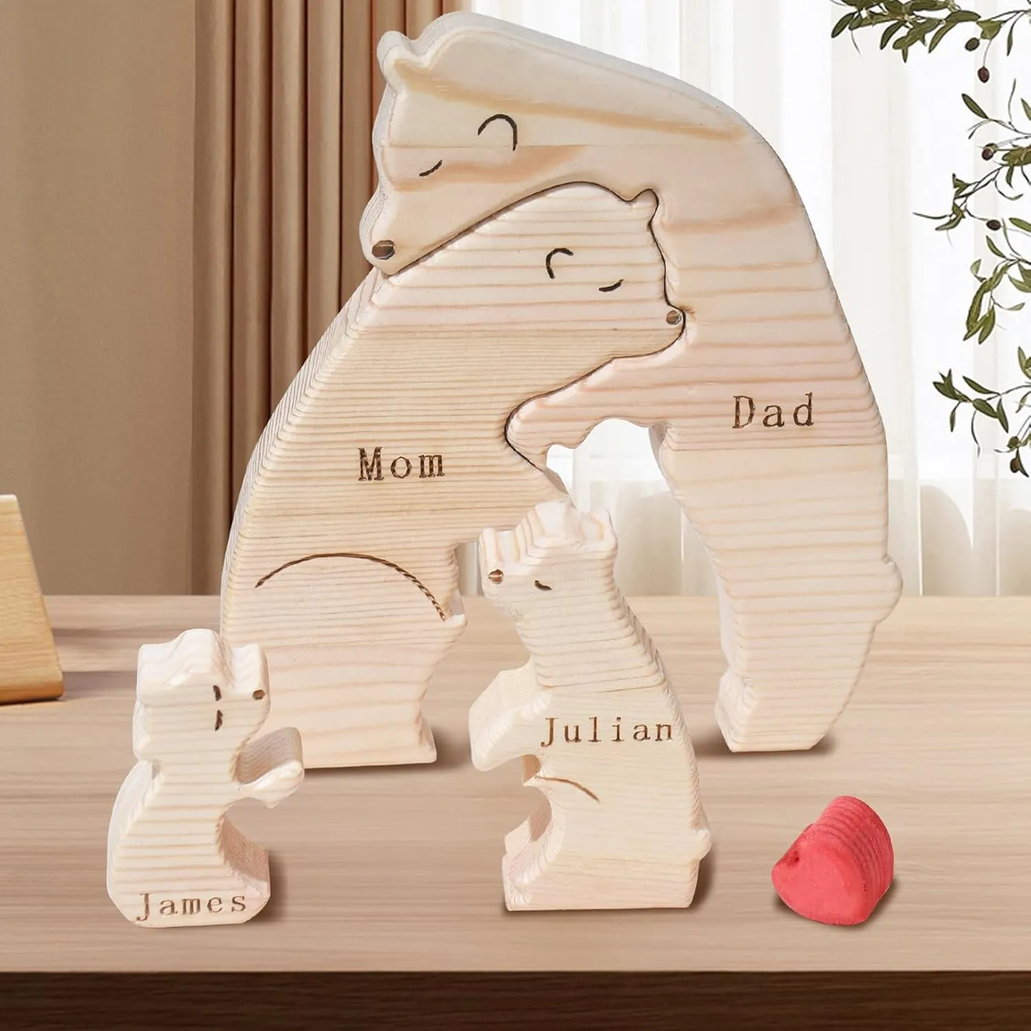 Family Name Gifts for Mama Personalized Wooden Puzzle with 2-9 Family Name Customizable Wooden Gift for Home Decor Mother Day Father Day Birthday Christmas (Bear 1)