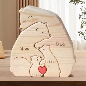 Family Name Gifts for Mama Personalized Wooden Puzzle with 2-9 Family Name Customizable Wooden Gift for Home Decor Mother Day Father Day Birthday Christmas (Bear 1)