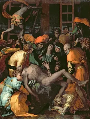 FANBUiHU Classic Art Canvas Picture Posters Art Decor the Deposition From the Cross by Battista Rosso Fiorentino Oil Painting for Home Decor 60x90cm