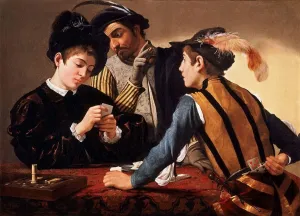 FANBUiHU Classic Art Pictures Wall Modern Artwork the Cardsharps by Michelangelo Merisi Caravaggio Vintage Print for Home Decor 60x90cm