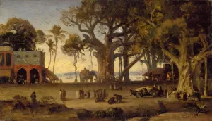 FANBUiHU Famous Painting Artwork Famous Print Moonlit Scene of Indian Figures by Johan Joseph Zoffany Wall Canvas Print for Office Decor 60x90cm