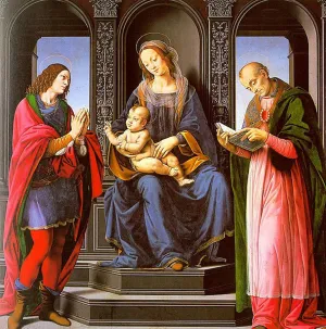 FANBUiHU Famous Wall Art Print Classic Canvas The Virgin and Child with St Julian and St Nicholas of Myra Lorenzo di Credi Graffiti Painting for Office Decor 60x90cm