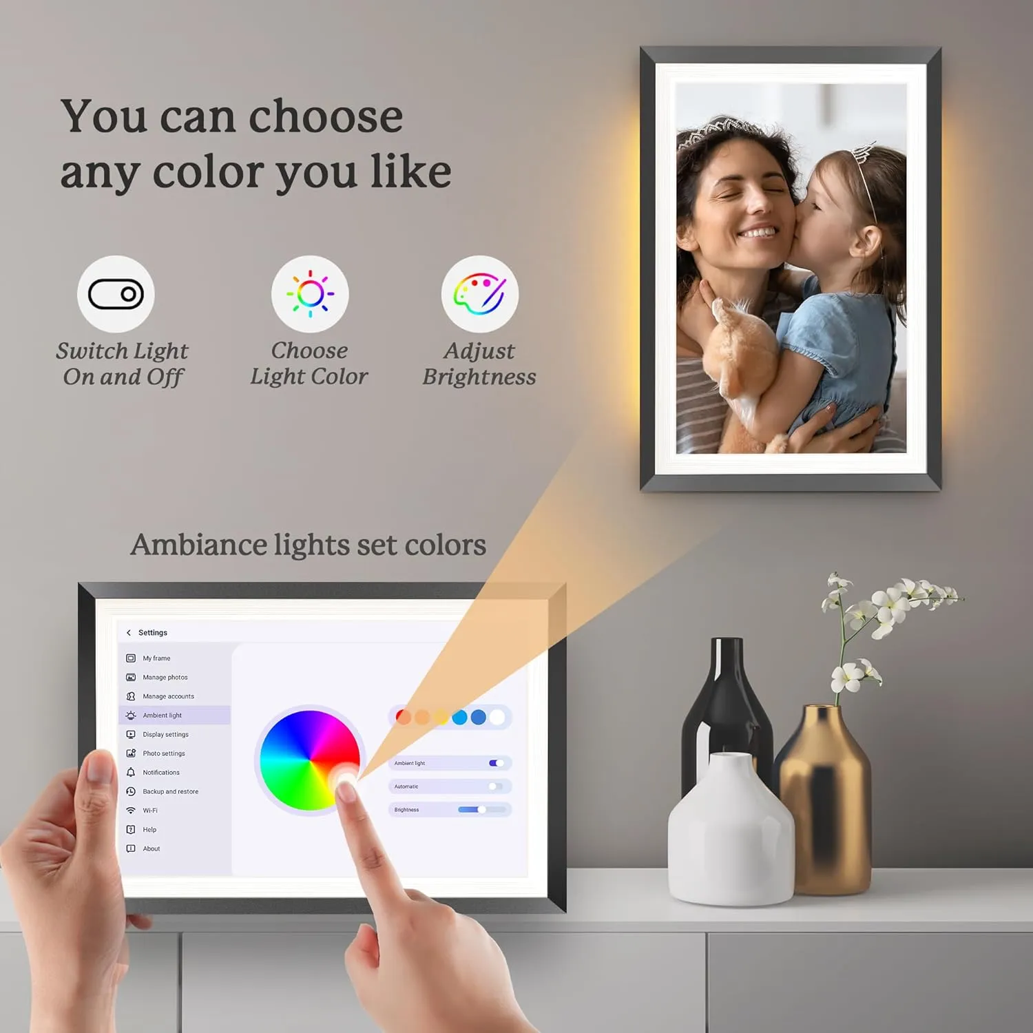 FANGOR 10.1" WiFi Digital Picture Frame with LED Light, Electronic Photo Frames with 32GB Memory Support USB/SD Card, 1280x800 IPS Touch Screen, Share Moments Instantly via Uhale Anywhere