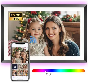 FANGOR 10.1" WiFi Digital Picture Frame with LED Light, Electronic Photo Frames with 32GB Memory Support USB/SD Card, 1280x800 IPS Touch Screen, Share Moments Instantly via Uhale Anywhere
