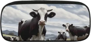 Farm Cow Pictures Large Pencil Bag Waterproof Cute Pen Case Travel Cosmetic Leather Makeup Bag Organizer Pen Holder for Men Women