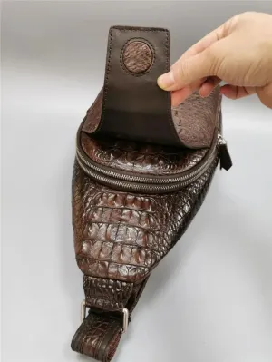 Fashion Genuine Alligator Leather Men's Small Chest Bag Exotic Real Crocodile Skin Male Crossbody Shouler Bag Travel Bag (brown)