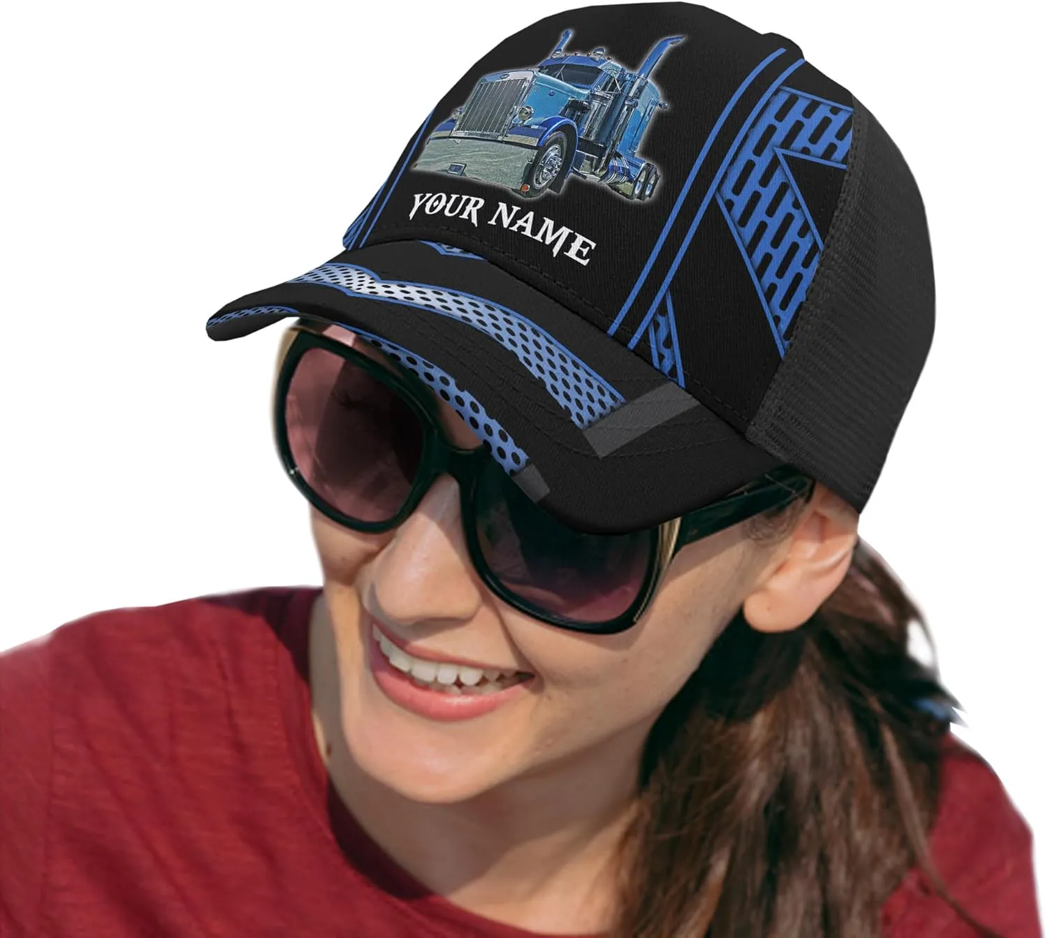 Fashion Trucker Mesh Trucker Hats Personalized Semi Truck and Leather Pattern Netback Cap for Truck Driver
