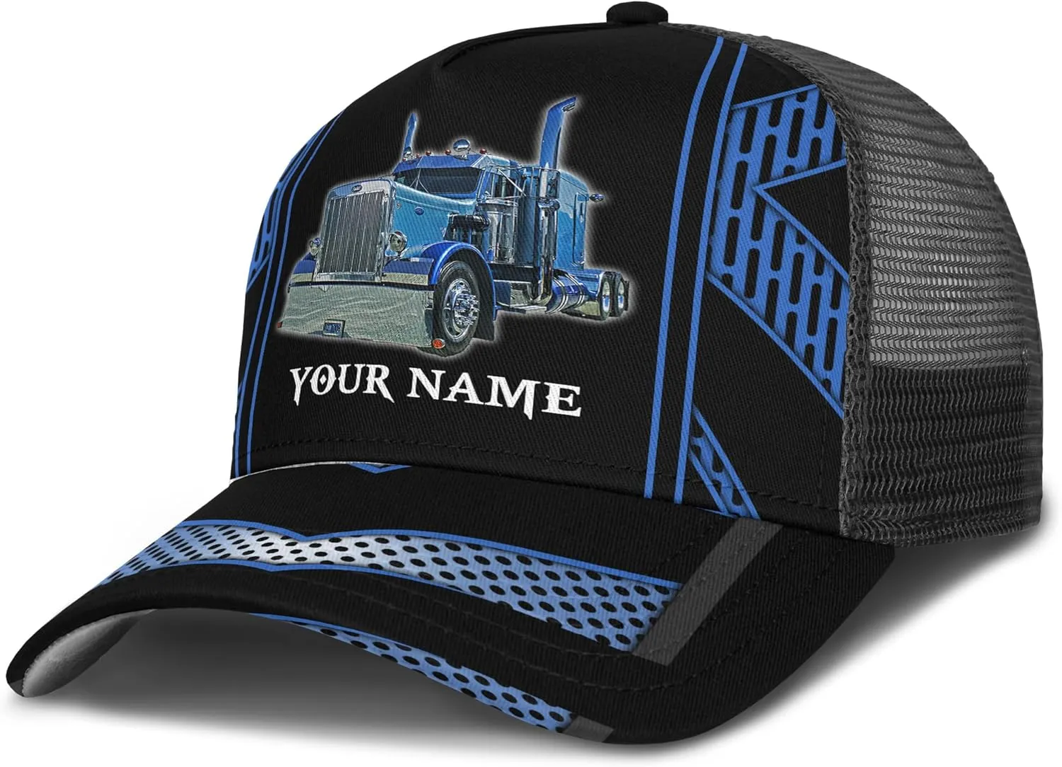 Fashion Trucker Mesh Trucker Hats Personalized Semi Truck and Leather Pattern Netback Cap for Truck Driver