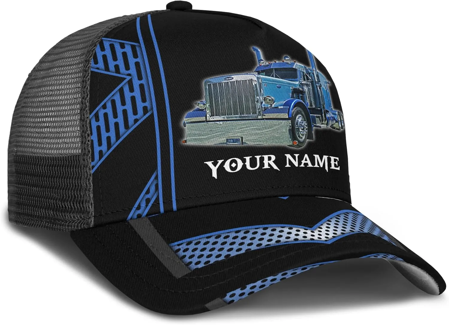 Fashion Trucker Mesh Trucker Hats Personalized Semi Truck and Leather Pattern Netback Cap for Truck Driver