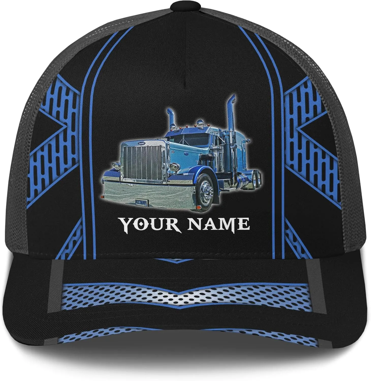 Fashion Trucker Mesh Trucker Hats Personalized Semi Truck and Leather Pattern Netback Cap for Truck Driver