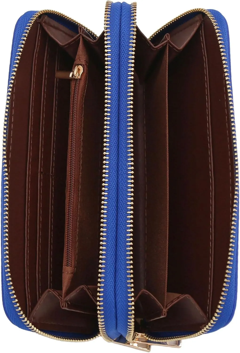 FashionPuzzle Double Zip Around PU Leather Wristlet Cell Phone Wallet