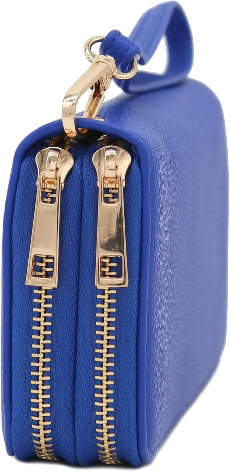 FashionPuzzle Double Zip Around PU Leather Wristlet Cell Phone Wallet