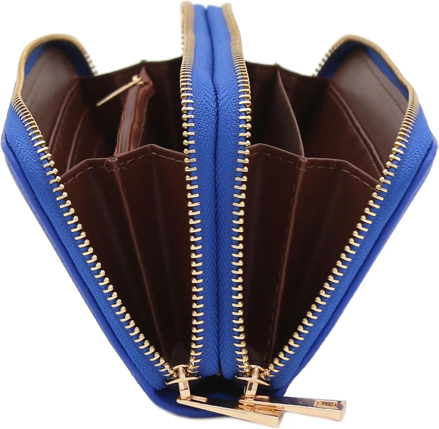 FashionPuzzle Double Zip Around PU Leather Wristlet Cell Phone Wallet